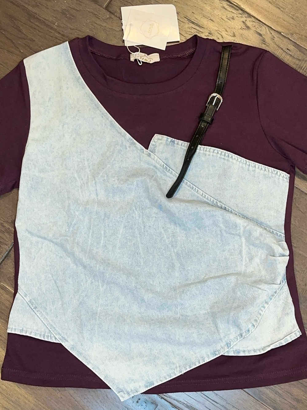 Women's Layered Denim-Accent Tee in Purple - Women’s Top